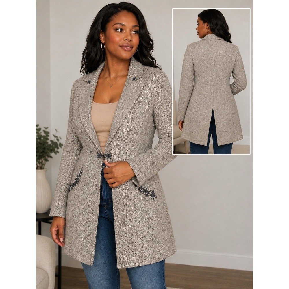 Max Studio Wool Blend‎ Tweed Jacket Fit & Flare Old Money Quiet Luxury Size 8